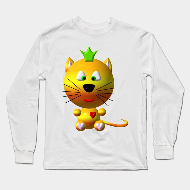 Cute Cat wearing a Crown Long Sleeve T-Shirt by CuteCrittersWithHeart